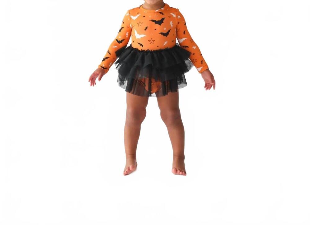 NEW POSH PEANUT hendrix long sleeve tulle skirt bodysuit in orange